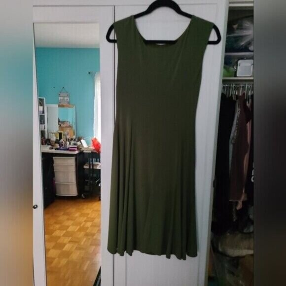 Jones & Co Olive Green Sleeveless Waist Defining Rouched Midi Dress size 8 - Picture 5 of 6